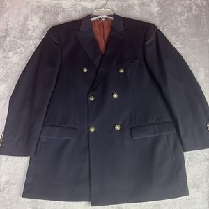 Paul Fredrick Suit Jacket Mens 43L Navy Double-Breasted Wool Lined‎ Six-Button